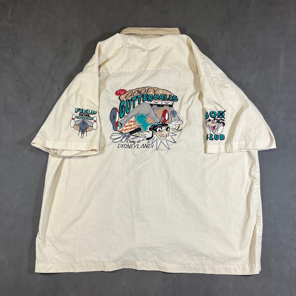 VTG Walt Disney World Goofy Gutter Balls Lane Brain Bowling Button Shirt Mens XL
